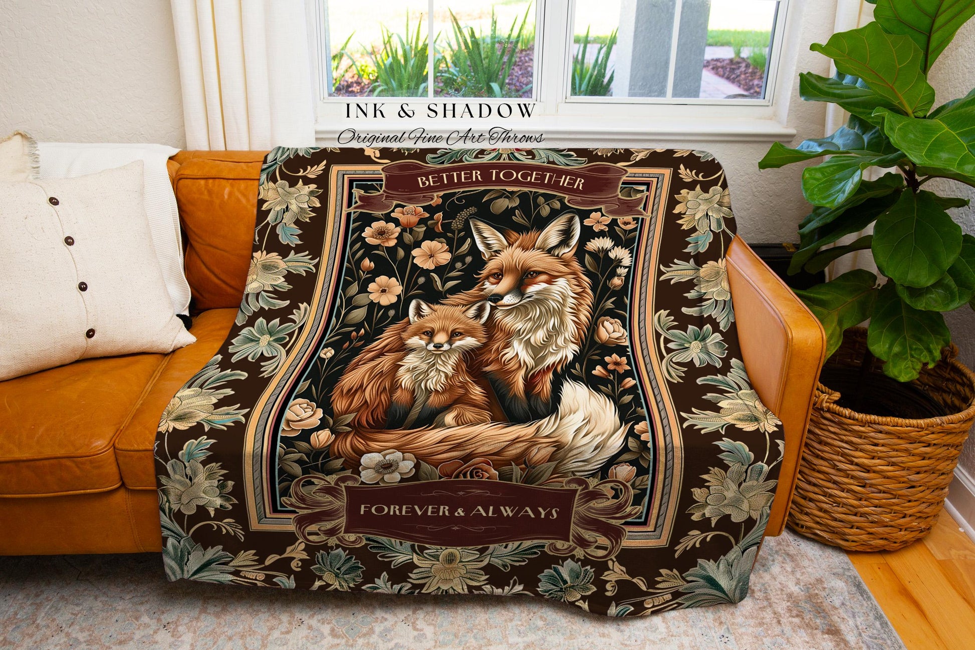 Loving Parent Custom Fox Woven Tapestry | Personalized New Baby Gift Sentimental Gift Cottagecore Woodland Whimsy Love You Blanket Cotton |