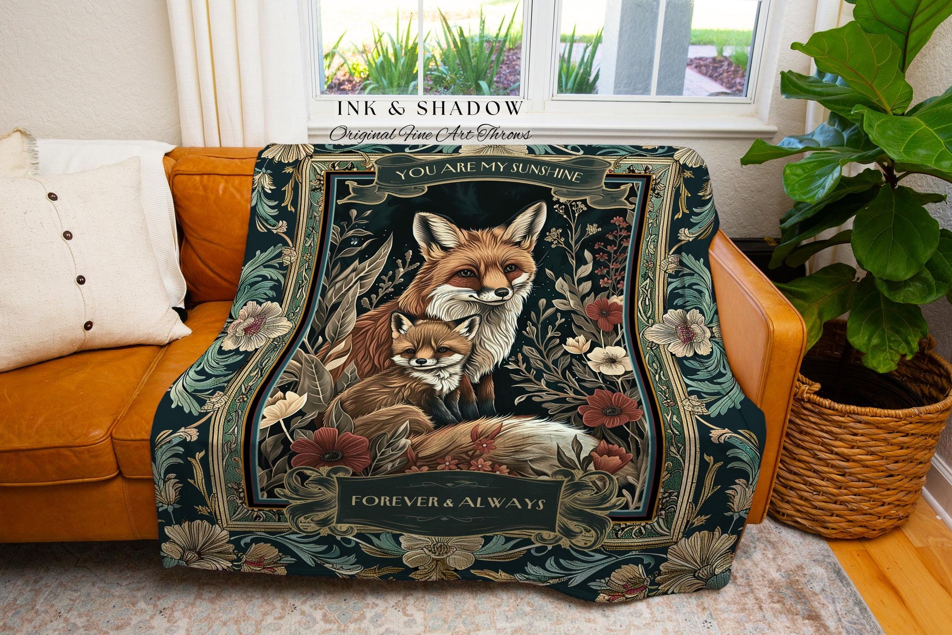 New Parent Gift Personalized Fox Tapestry | Custom Sentimental Gift Cottagecore Woodland Whimsy New Baby Gift Love You To the Moon and Back