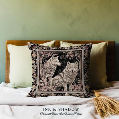 Scandi Woodland Wolf Pillow Nordic Style Whimsical Cottagecore Victorian Gothic Fairytale Decor Enchanted Forest Wolves Art Tapestry Cushion