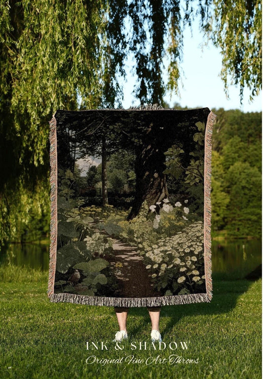 Woodland Gothic Floral Blanket | Whimsigoth Wall Art Woven Blanket Victorian Gothic Aesthetic Tapestry Woven Botanical Fairycore Aesthetic |