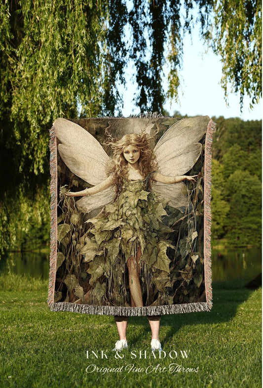 Woodland Druid Tapestry | Fairytale Aesthetic Celestial Wall Art Cottagecore Decor Art Nouveau Tapestry Art Blanket Fairycore Vintage Fae |