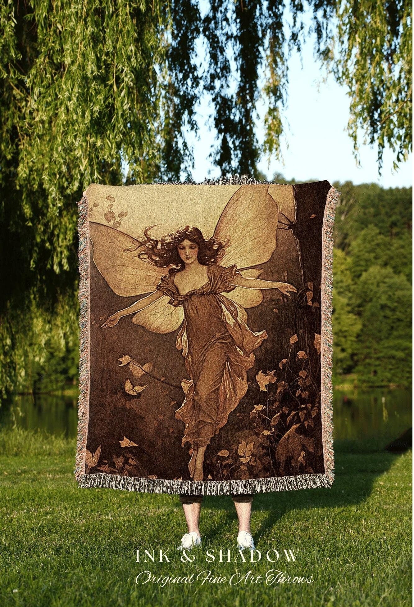 Ethereal Fairy Vintage Blanket | Storybook Aesthetic Celestial Wall Art Cottagecore Decor Storybook Tapestry Art Blanket Fairycore Vintage