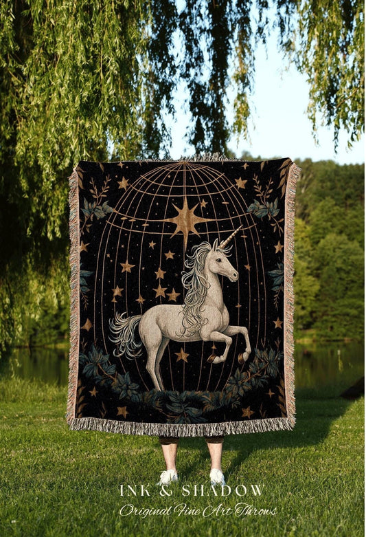 Whimsical Unicorn Tapestry Woven | Woven Tapestry Medieval Room Decor Cottagecore Art Fairycore Aesthetic Room Decor Mystic Tapestry Unicorn