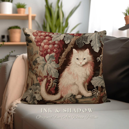 Whimsical Home Decor Pillow | Vintage Accent Pillow Cat Painting Pastel Decor Princess Aesthetic Dorm Room Cushion Botanical Cat Person Gift