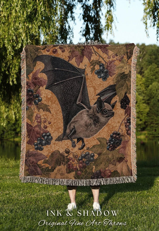 Fairy Aesthetic Woodland Bat Tapestry | Cottagecore Woven Throw Blanket Crowcore Wall Art Bedroom Decor Woodland Bat Victorian Wall Art |