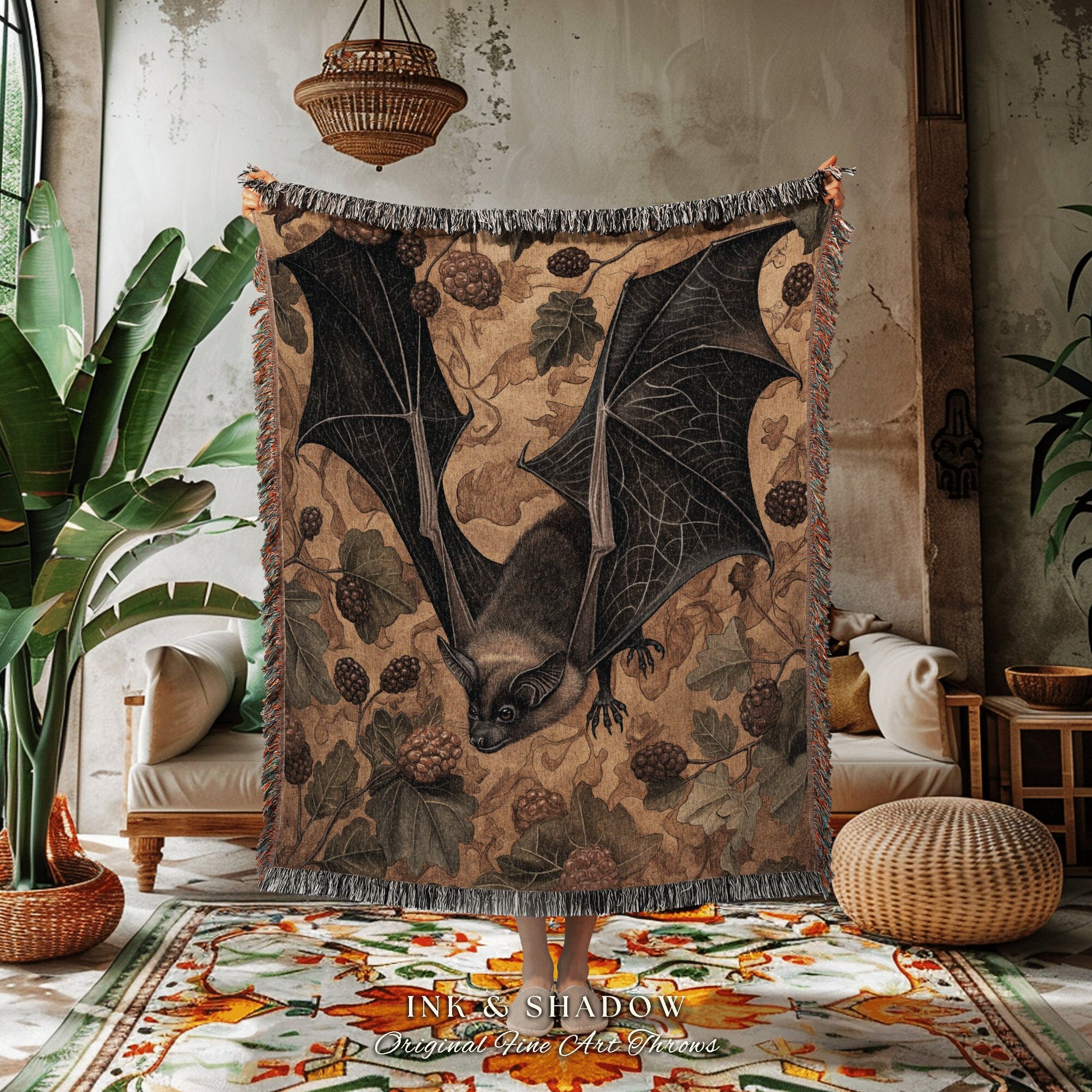 Gothic Wall Tapestry Bat Aesthetic | Celestial Tapestry Woven Blanket Victorian Gothic Bedroom Decor Woodland Ethereal Botanical Gothic |