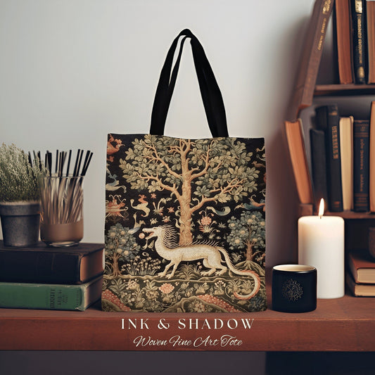 Rustic Dragon Tote Bag | Gift for Dragon Lover Dark Cottagecore Satchel Fairy Core Bookbag Pastel Fairycore Tapestry Tote Medieval Aesthetic