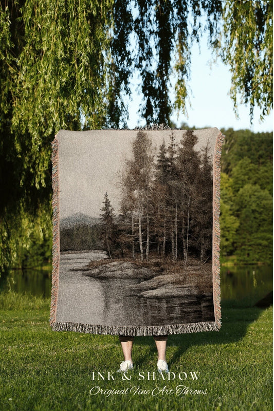 Misty Shores Tapestry Woven Blanket Fall Cabin Decor Wall Tapestry Woven Housewarming Gift | Cozy Blanket Autumn Aesthetic Home Decor Rustic