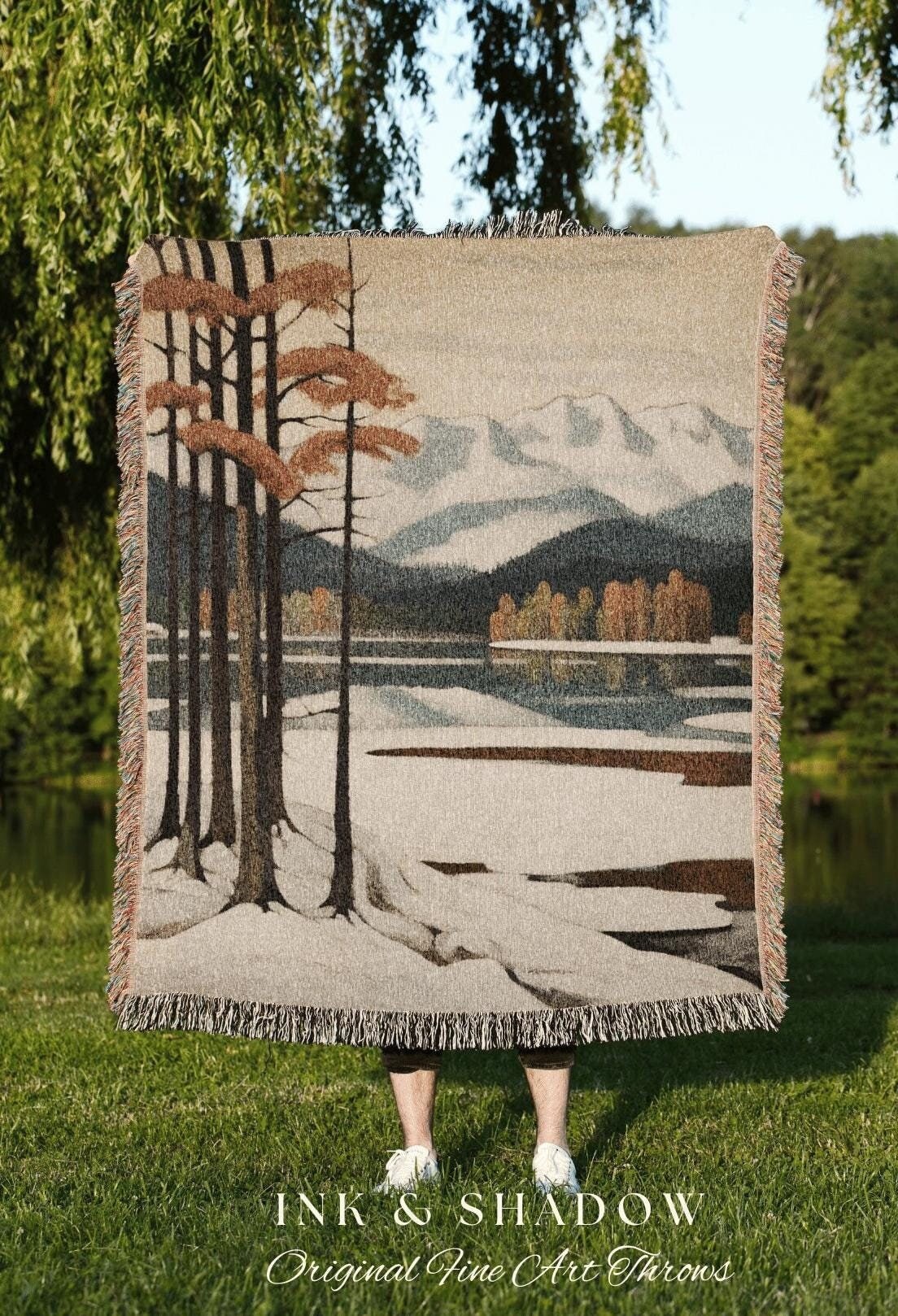 Cozy Winter Landscape Tapestry Blanket Fall Cabin Decor Wall Tapestry Woven Housewarming Gift | Throw Blanket Autumn Aesthetic Home Decor |