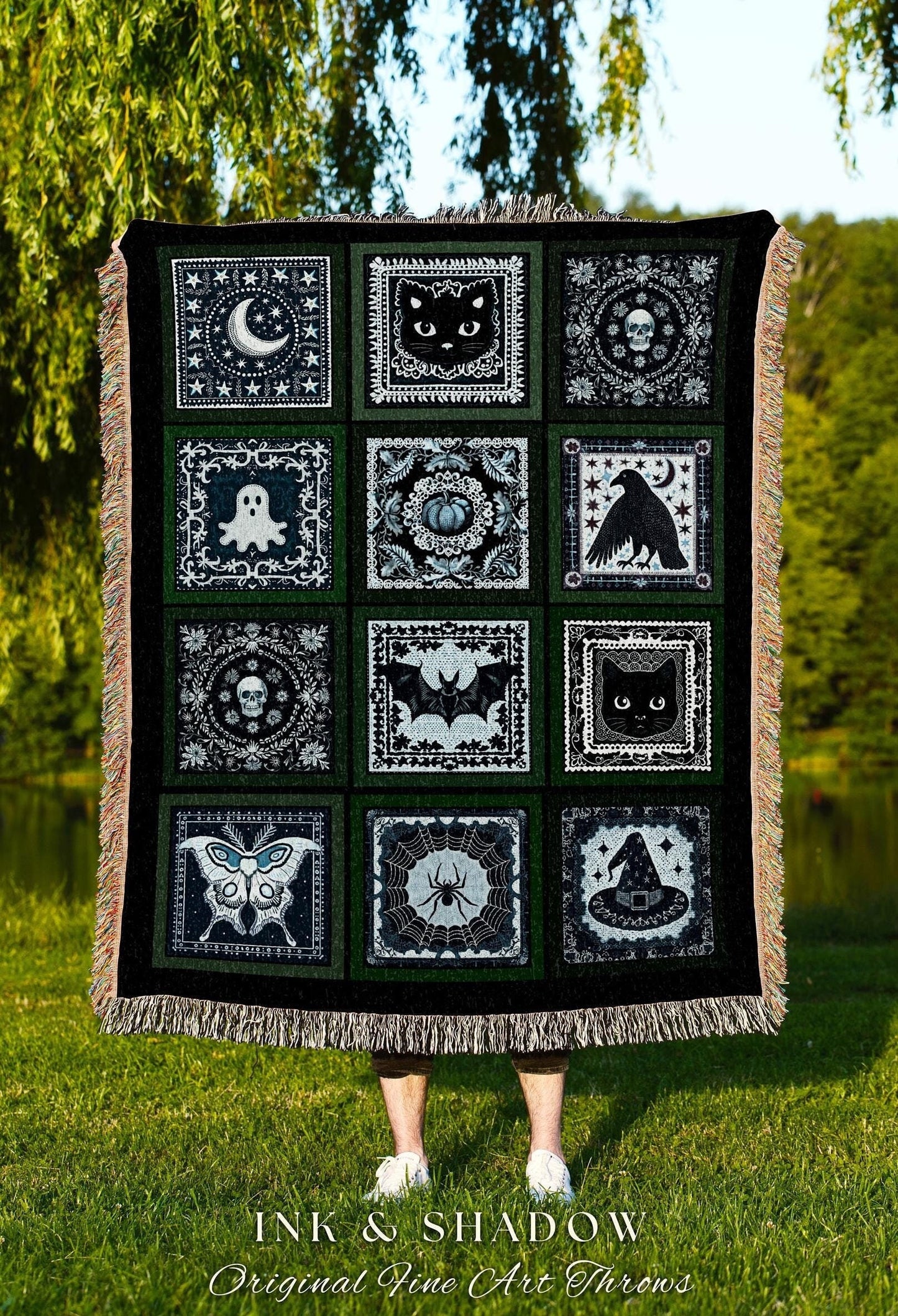 Retro Halloween Tapestry Woven Wall Art Spooky Season Boho Fairycore Decor Witchy Witch Cottagecore Blanket Gift Unique Whimsical Goth Decor