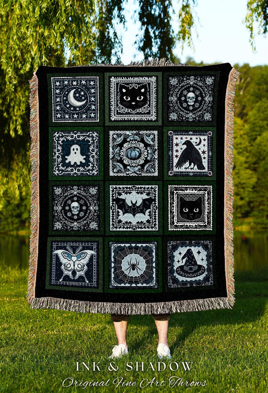 Retro Halloween Tapestry Woven Wall Art Spooky Season Boho Fairycore Decor Witchy Witch Cottagecore Blanket Gift Unique Whimsical Goth Decor