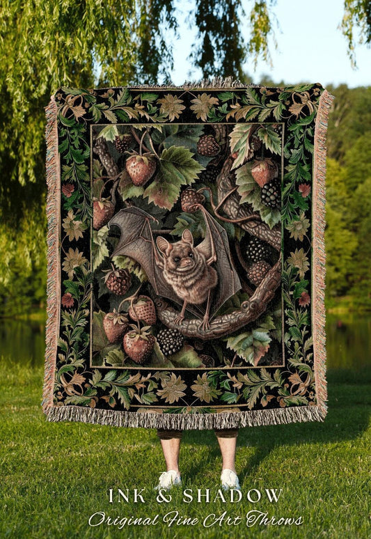 Ornate Tapestry Victorian Gothic Bat | Whimsical Cottagecore Tapestry Woven Throw Victorian Gothic Bedroom Woodland Ethereal Botanical Decor