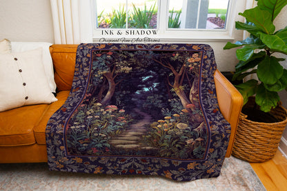 Magical Woodland Mushroom Tapestry | Fairytale Theme Woodland Botanical Aesthetic Whimsical Home Blanket Woven Bedroom Housewarming Gift |