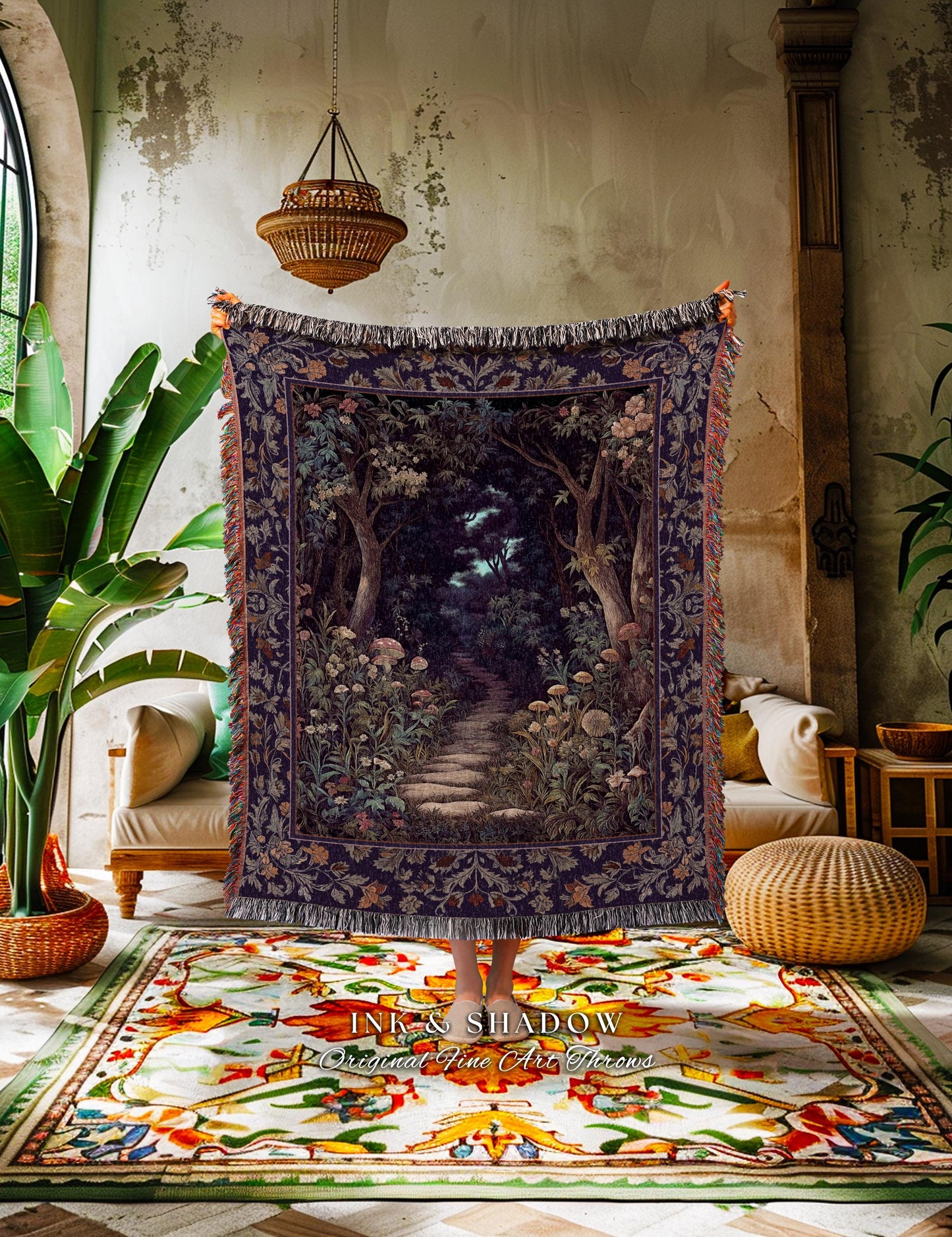 Magical Woodland Mushroom Tapestry | Fairytale Theme Woodland Botanical Aesthetic Whimsical Home Blanket Woven Bedroom Housewarming Gift |