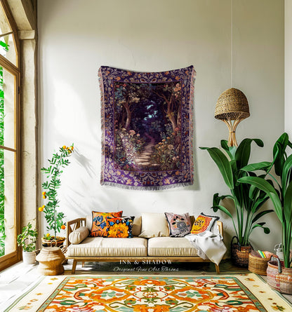 Magical Woodland Mushroom Tapestry | Fairytale Theme Woodland Botanical Aesthetic Whimsical Home Blanket Woven Bedroom Housewarming Gift |