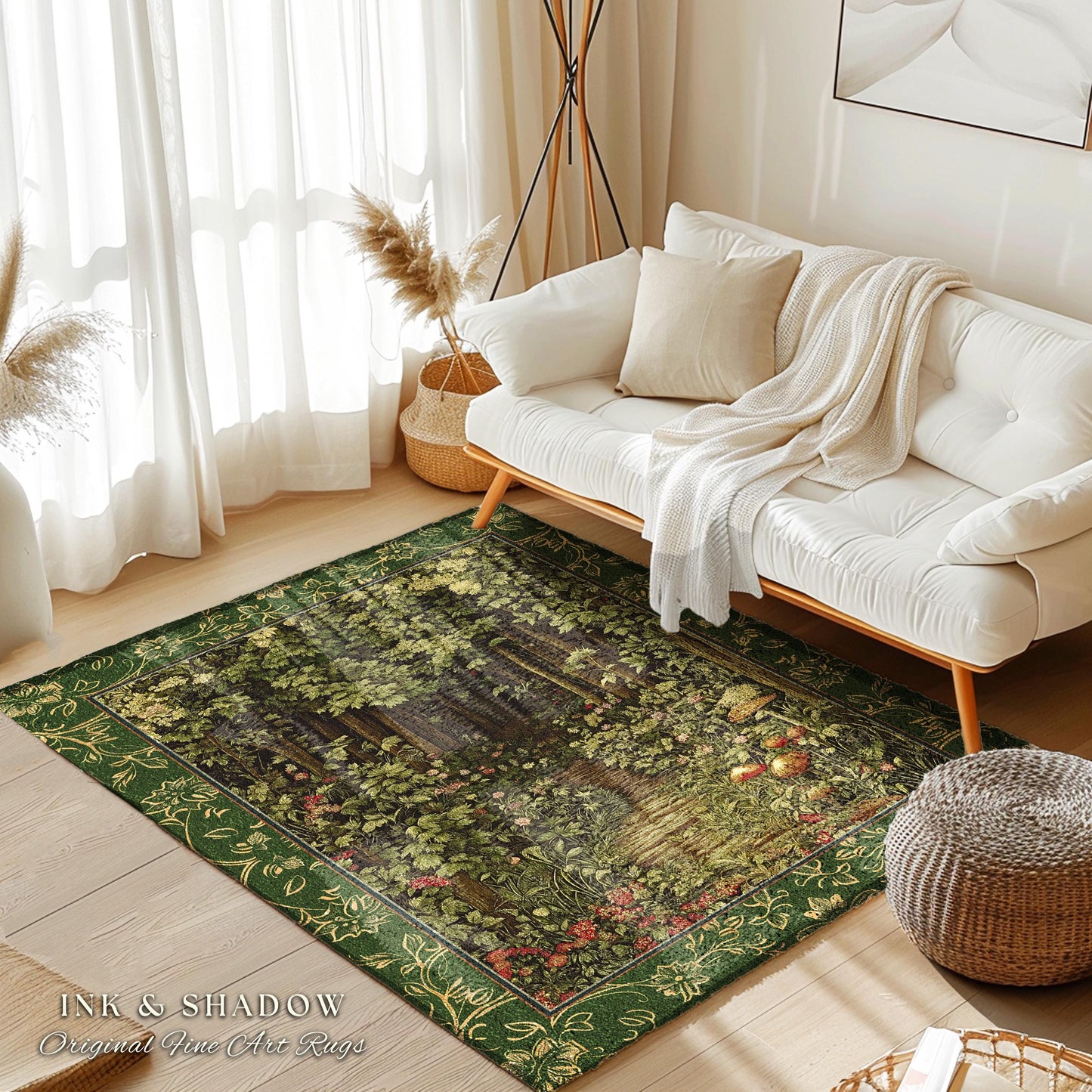Fairytale Forest Botanical Accent Rug | Mystic Aesthetic Woodland Home Magical Decor Plant Loving Bedroom Housewarming Gift Emerald Woods |