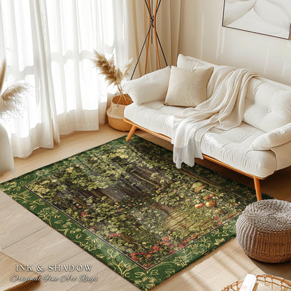Fairytale Forest Botanical Accent Rug | Mystic Aesthetic Woodland Home Magical Decor Plant Loving Bedroom Housewarming Gift Emerald Woods |