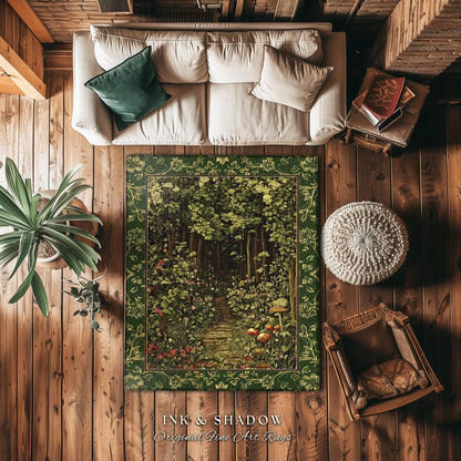 Fairytale Forest Botanical Runner Rug | Mystic Aesthetic Woodland Home Magical Decor Plant Loving Home Decor Botanical Hallway Emerald Woods