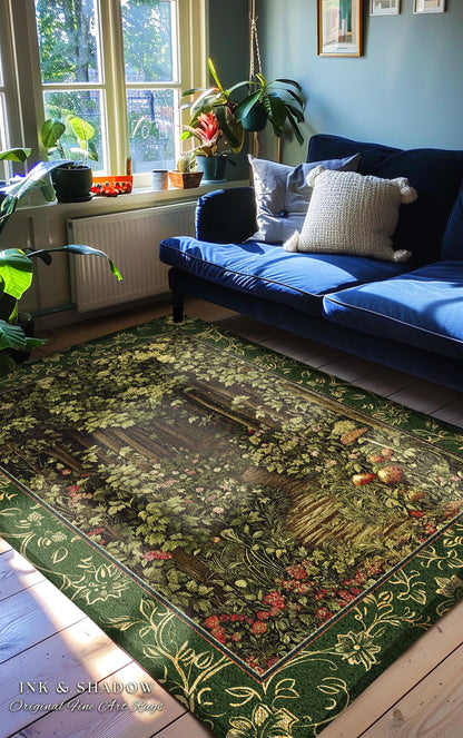Fairytale Forest Botanical Runner Rug | Mystic Aesthetic Woodland Home Magical Decor Plant Loving Home Decor Botanical Hallway Emerald Woods