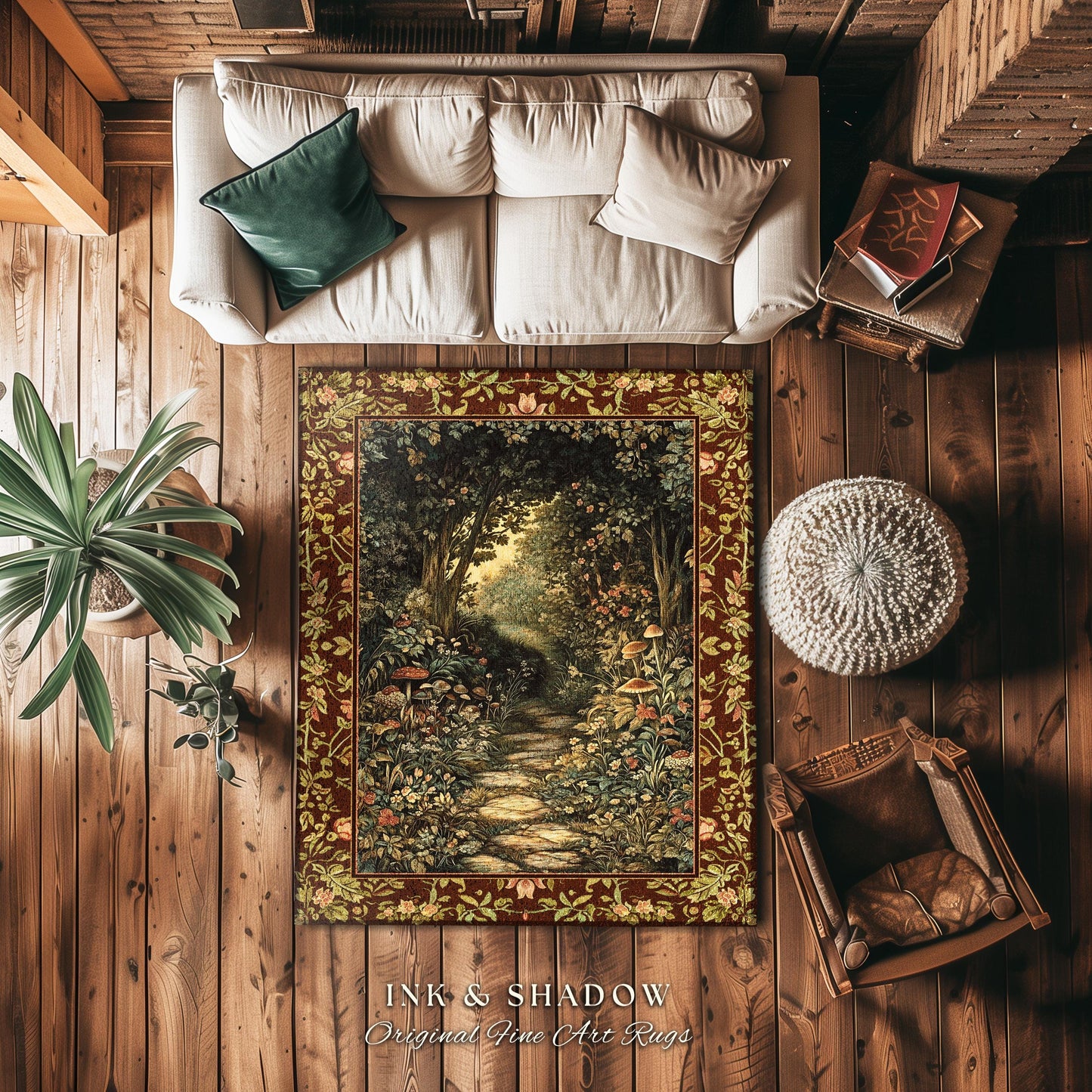 Fairy Ethereal Forest Entryway Rug | Mystic Dark Academia Folklore Inspired Fairycore Aesthetic Runner Rug Magical Dark Medieval Botanical