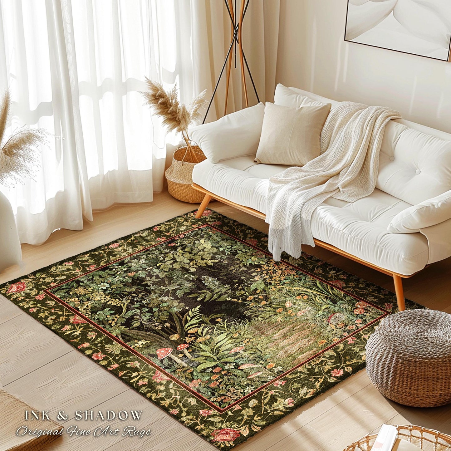 Toadstool Forest Mystical Mushroom Rug | Dark Academia Folklore Forest Inspired Fairycore Botanical Aesthetic Accent Rug Magical Medieval