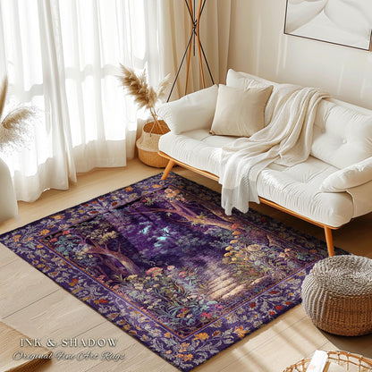 Magical Woodland Mushroom Rug | Fairytale Theme Woodland Botanical Aesthetic Whimsical Home Decor Bedroom Housewarming Gift Purple Woods |