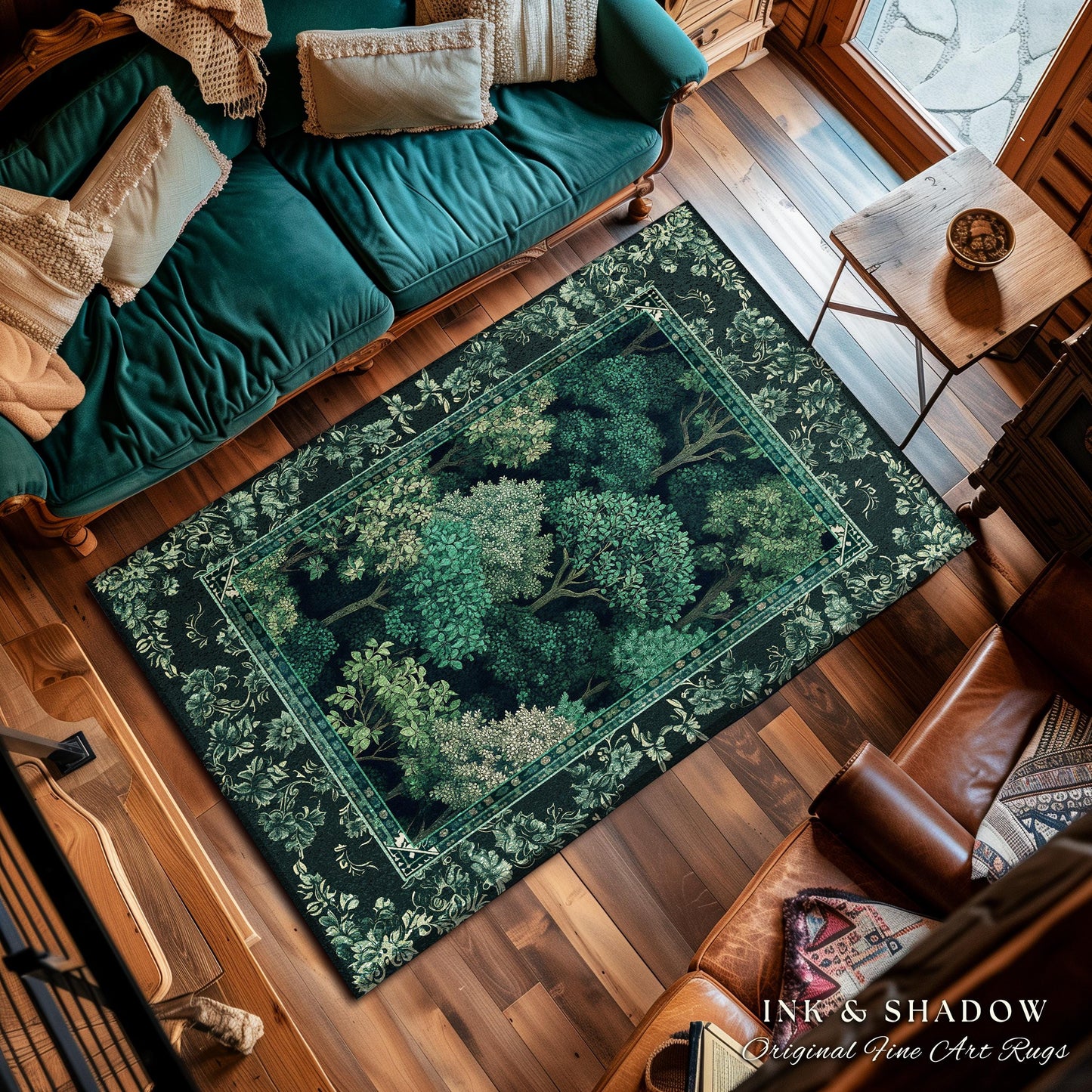 Verdant Greenery Botanical Area Rug | Woodland Magical Aesthetic Living Room Green Home Decor Plant Loving Bedroom Plan Gift Emerald Teal |