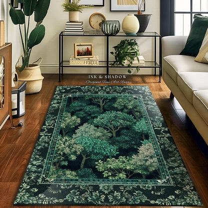 Verdant Greenery Botanical Area Rug | Woodland Magical Aesthetic Living Room Green Home Decor Plant Loving Bedroom Plan Gift Emerald Teal |