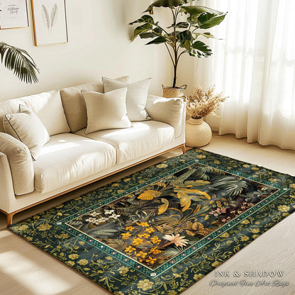 Whimsical Botanical Jungle Rug | Forest Aesthetic Woodland Living Room Mystical Home Decor Plant Themed Ethereal Bedroom Mat Book Nook Rug