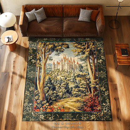 Mystic Castle Book Nook Rug | Ethereal Fairycore Area Rug Folklore Aesthetic Magical Woodland Botanical Bedroom Dark Academia Decor Indie |