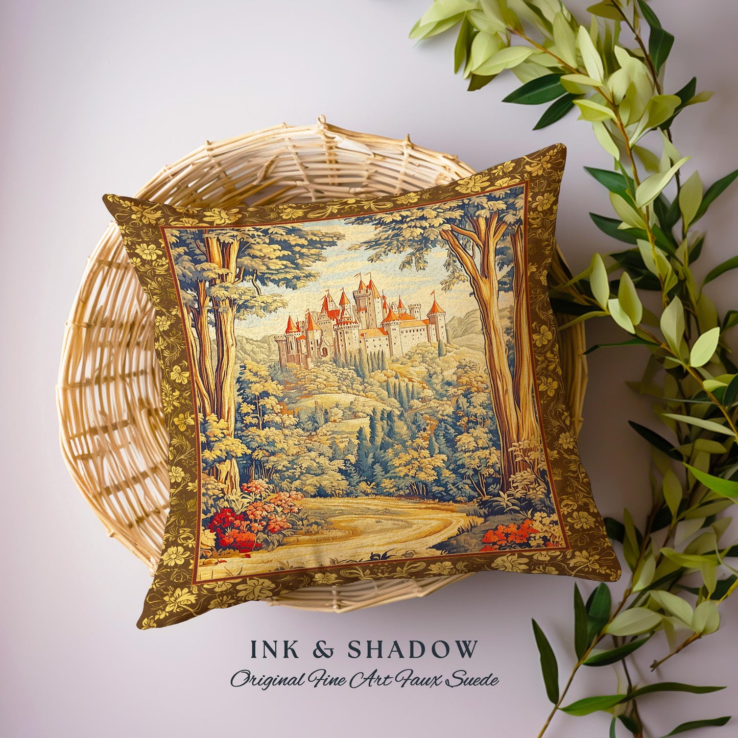 Book Nook Fairytale Castle Tapestry Pillow Woodland Fairycore Bohemian Folklore Aesthetic Magical Landscape Forestcore Dark Academia Cushion