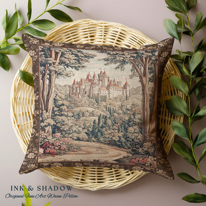 Book Nook Fairytale Castle Tapestry Pillow Woodland Fairycore Bohemian Folklore Aesthetic Magical Landscape Forestcore Dark Academia Cushion