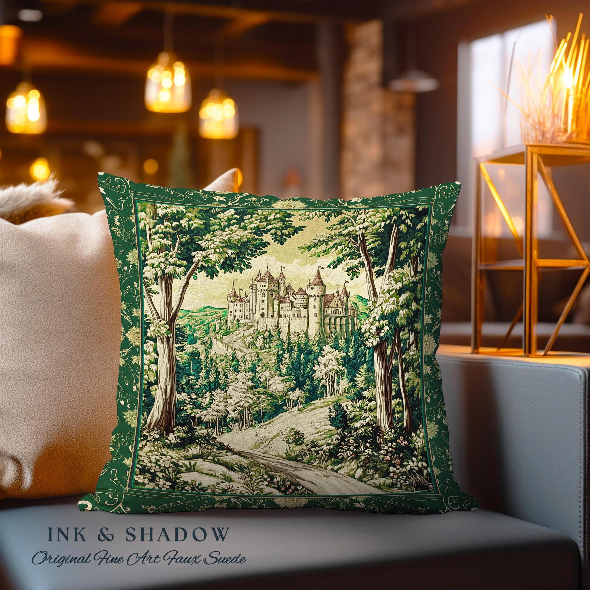 Fairytale Forest Botanical Throw Pillow | Mystic Aesthetic Woodland Home Magical Decor Plant Loving Bedroom Housewarming Gift Emerald Woods