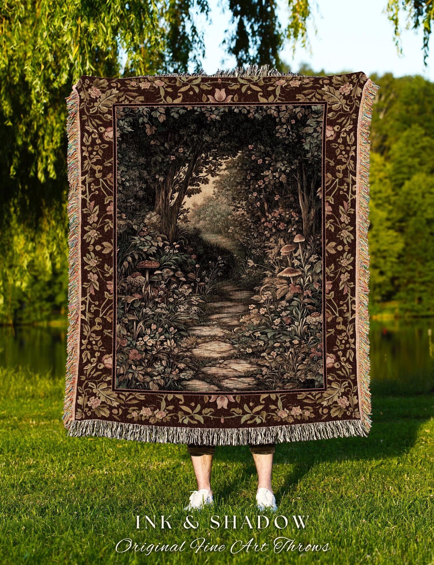 Fairy Ethereal Forest Woven Blanket | Mystic Dark Academia Folklore Inspired Fairy Aesthetic Tapestry Magic Dark Bedroom Medieval Botanical