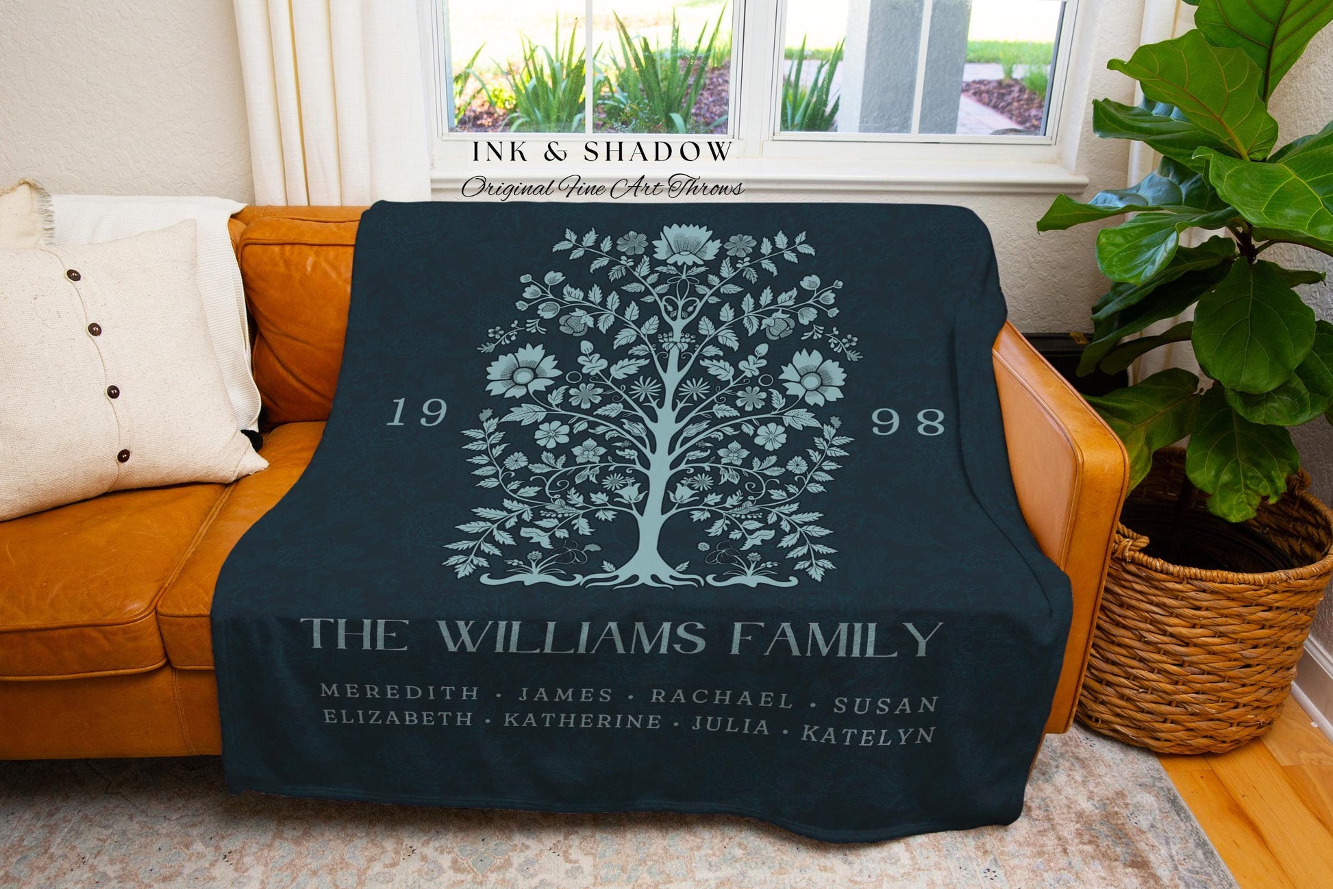 Family Heritage Personalized Woven Tapestry | Custom Family Tree Blanket Meaningful Wedding Gift Sentimental Established Year Gift for Mom