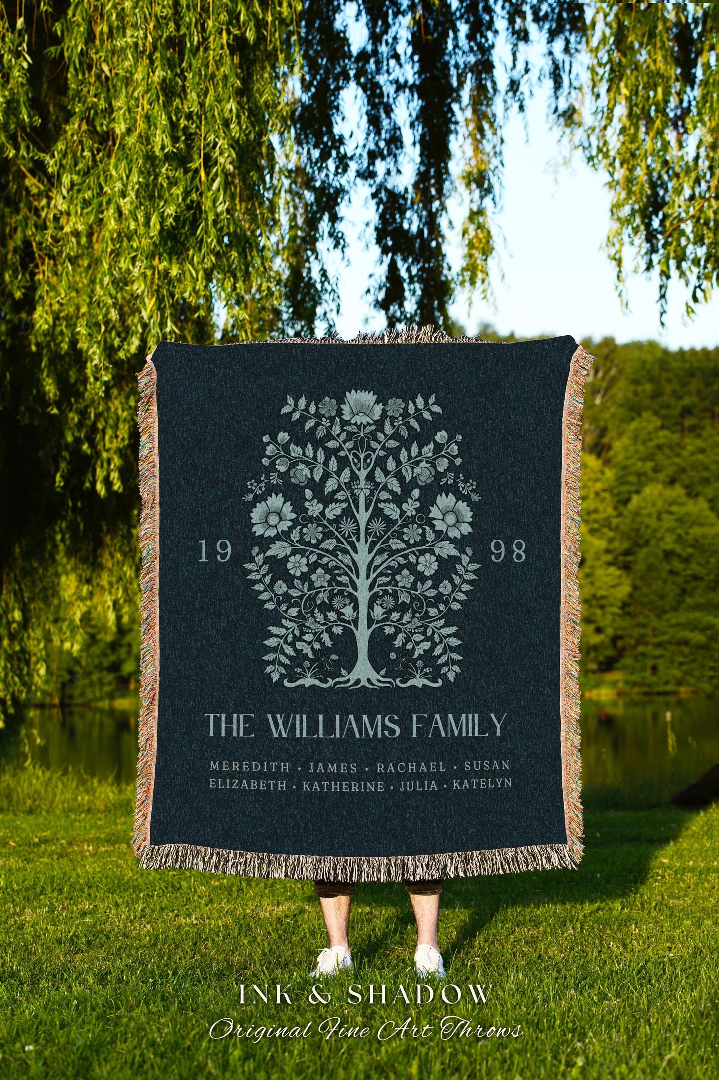 Family Heritage Personalized Woven Tapestry | Custom Family Tree Blanket Meaningful Wedding Gift Sentimental Established Year Gift for Mom