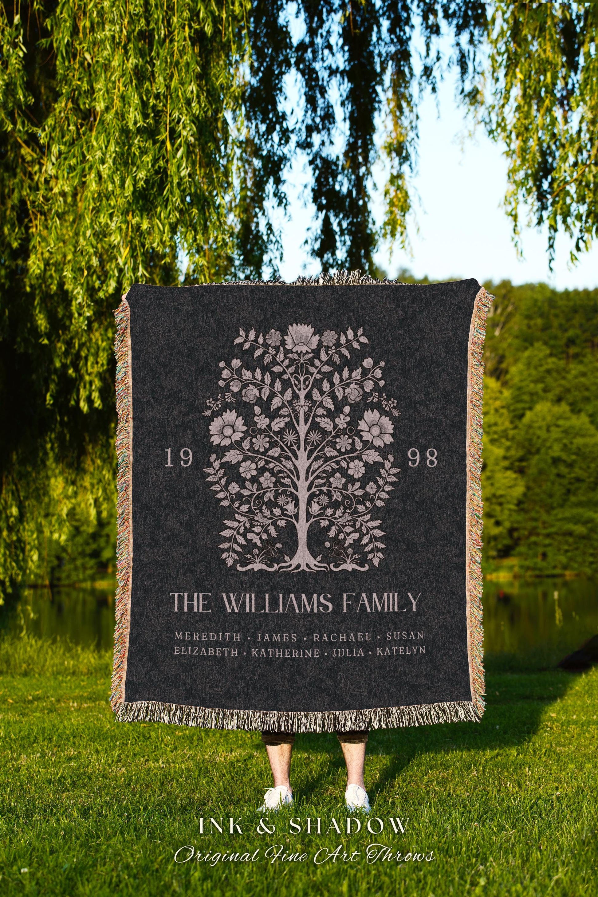 Our Family Home Blanket Custom | Cozy Family Tree Throw Blanket Personalized Names Rustic Housewarming Gift for Grandma from Grandchildren |