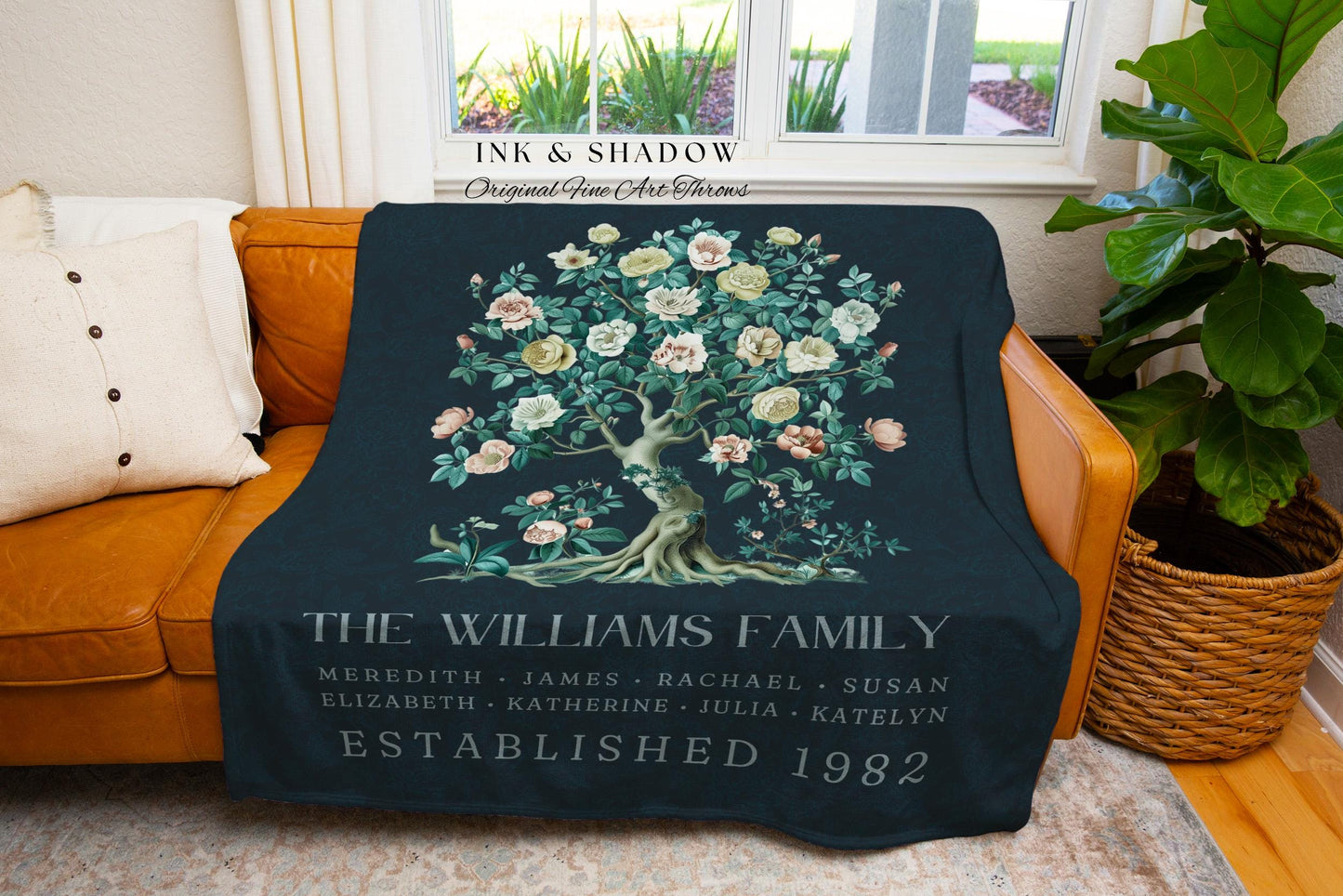 Sentimental Family Tree Personalized Tapestry | Custom Family Names Woven Blanket Meaningful Wedding Gift Sentimental Established Year Gift