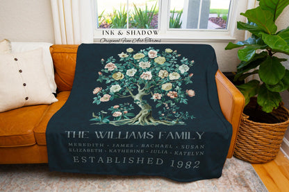 Sentimental Family Tree Personalized Tapestry | Custom Family Names Woven Blanket Meaningful Wedding Gift Sentimental Established Year Gift