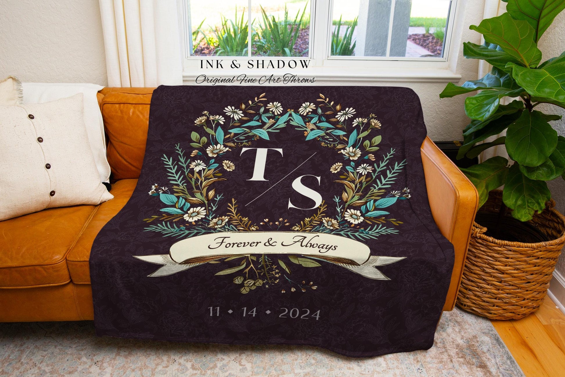 Couples Initials Personalized Woven Blanket | Custom Wedding Date Keepsake Tapestry Gift Sentimental Gift for Newlyweds Family Heirloom |