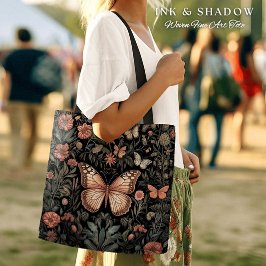 Grunge Fairycore Butterfly Shoulder Bag Cottagecore Gift for Butterfly Lover Dark Academia Floral Satchel Whimsigoth Aesthetic Tapestry Tote