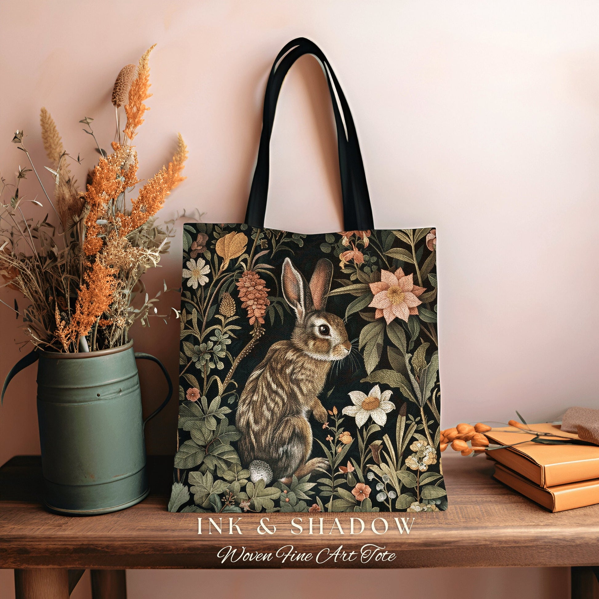 Floral Woodland Tote Bag | Boho Satchel Folk Art Woven Tapestry Bag William Morris Dark Botanical Goth Medieval Aesthetic Spring Fashion