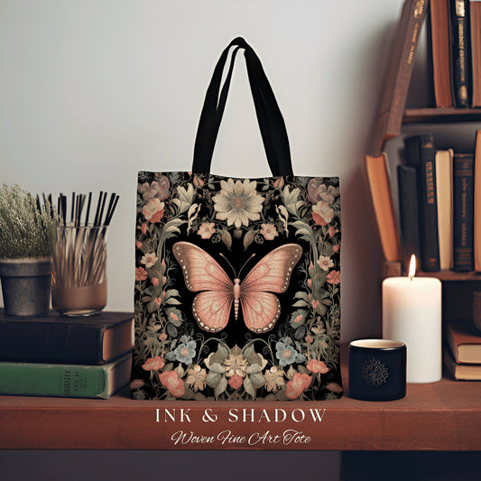 Fairy Grunge Butterfly Tote Bag Cottagecore Gift for Butterfly Lover Dark Academia Floral Satchel Witchy Fairycore Aesthetic Tapestry Bag