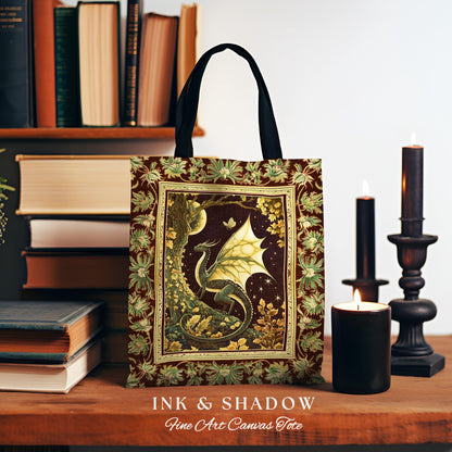 Mystical Dragon Blanket Gilded Hygge Antique Moonlit Forest Fantasy Art Tote Bag | Vintage Celestial Romantic Baroque Woodland Tapestry Tote