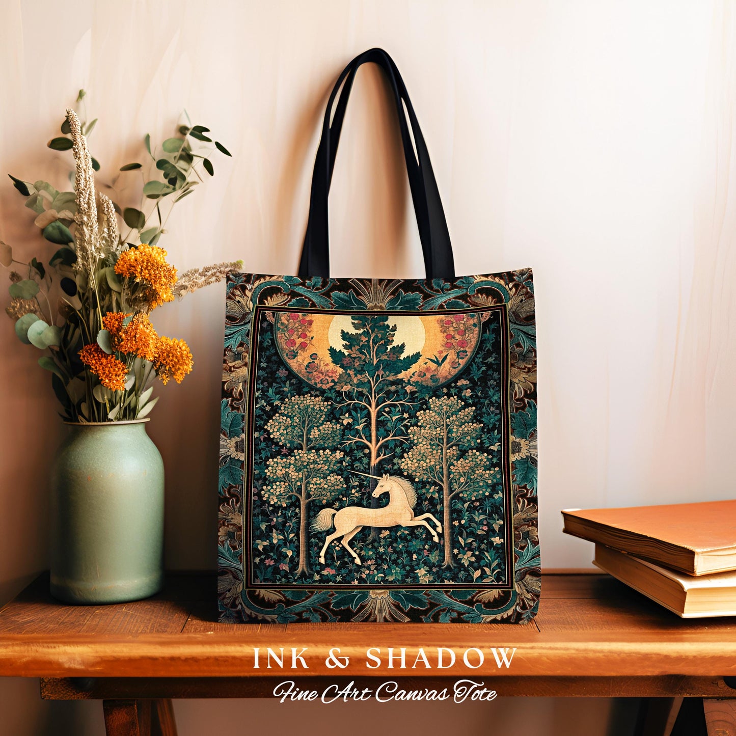 Moonlit Forest Mystical Unicorn Tapestry Bag Medieval Fairycore Decor | Renaissance Whimsical Gothic Aesthetic Woven Shoulder Bag Forestcore