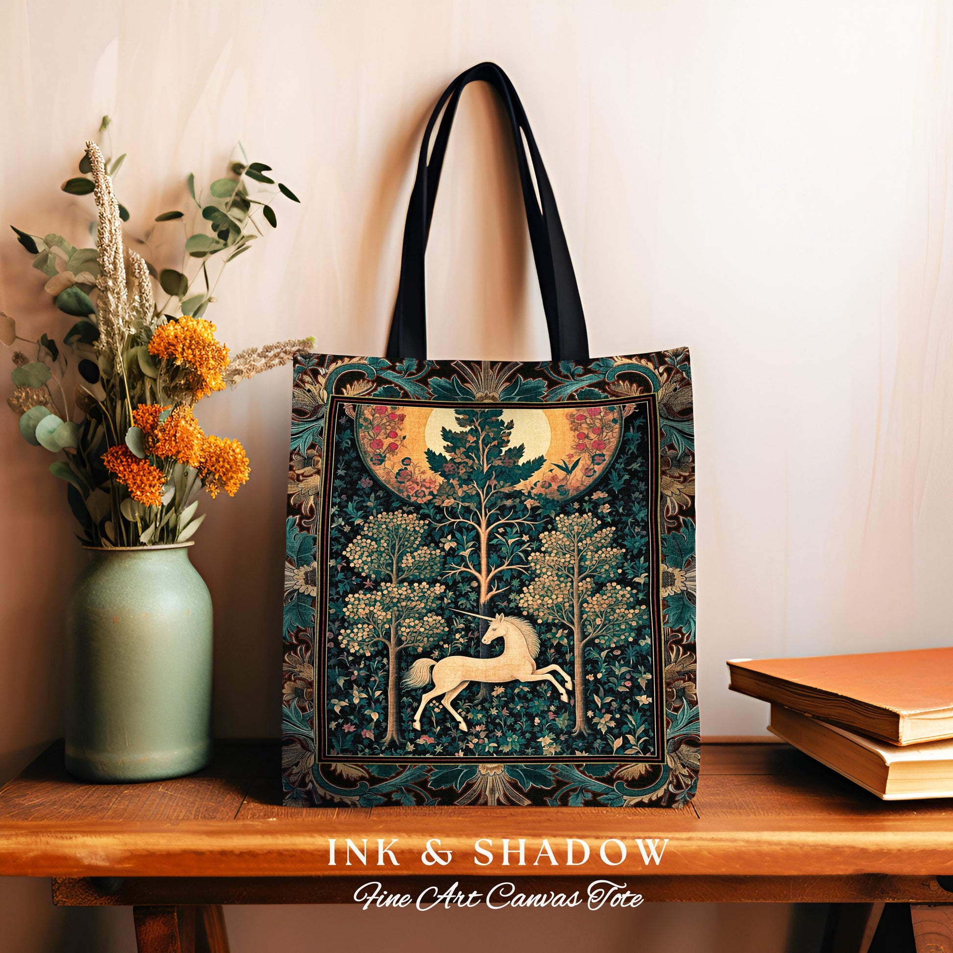 Moonlit Forest Mystical Unicorn Tapestry Bag Medieval Fairycore Decor | Renaissance Whimsical Gothic Aesthetic Woven Shoulder Bag Forestcore