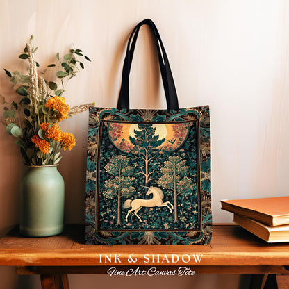 Moonlit Forest Mystical Unicorn Tapestry Bag Medieval Fairycore Decor | Renaissance Whimsical Gothic Aesthetic Woven Shoulder Bag Forestcore