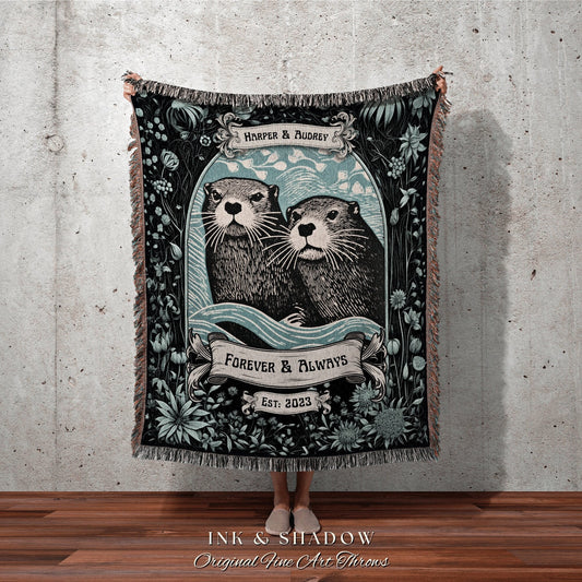 Otterly in Love Couples Blanket Woven | Name Tapestry Personalized Anniversary Gift Cotton Anniversary Blanket 'You're my Otter Half' Throw