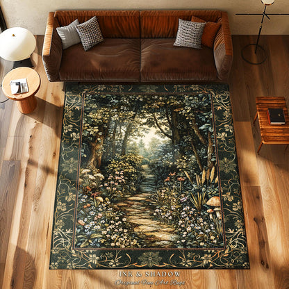 Fairy Meadow Mushroom Forest Runner Rug | Mystic Academia Folklore Inspired Fairycore Aesthetic Accent Rug Medieval Kitchen Hallway Decor |