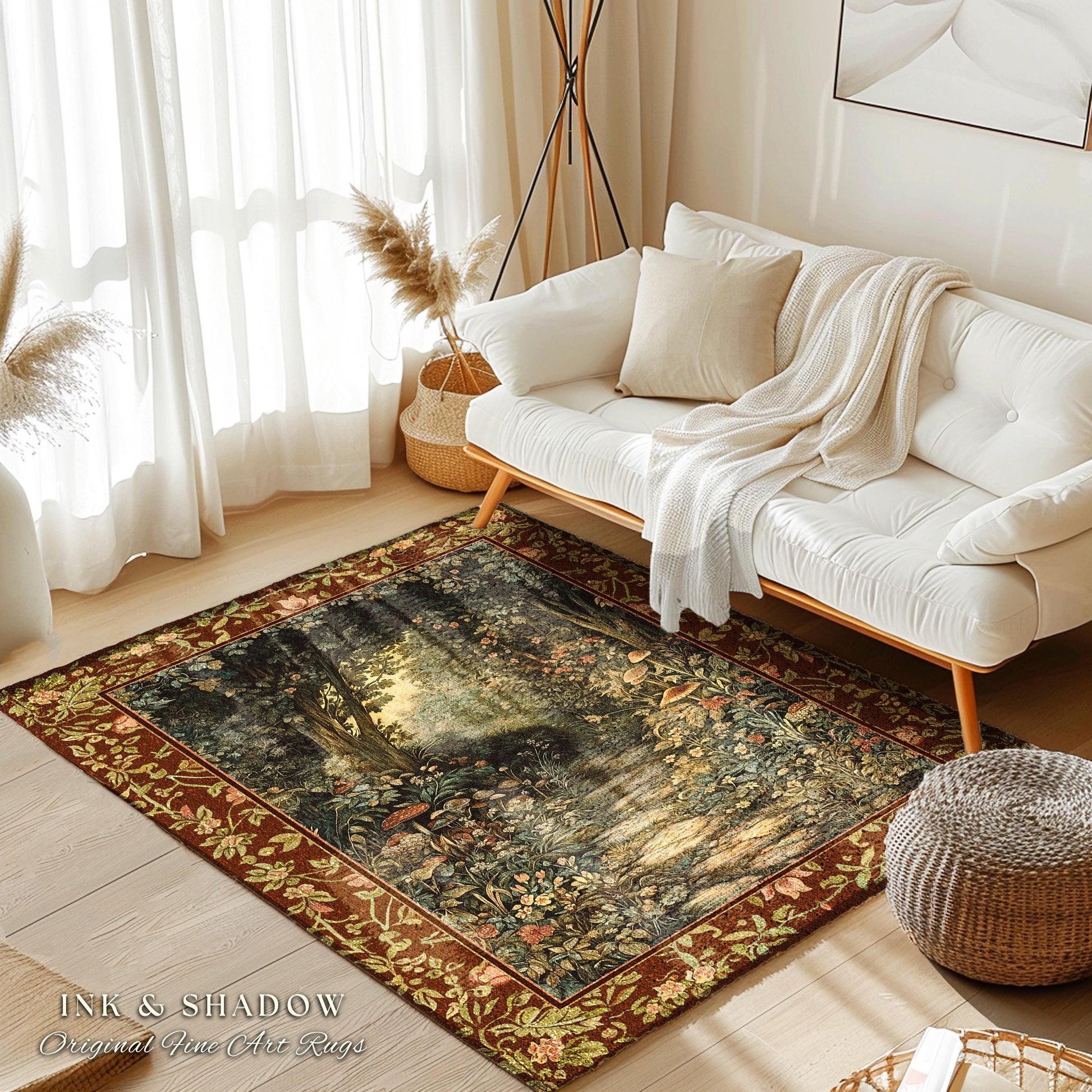 Fairy Ethereal Forest Entryway Rug | Mystic Dark Academia Folklore Inspired Fairycore Aesthetic Runner Rug Magical Dark Medieval Botanical